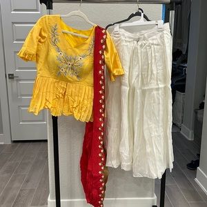 Yellow peplum top and pleated palazzo set with dupatta…Indian clothing